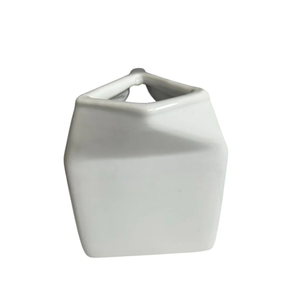 Crate & Barrel White Ceramic Milk Carton Style Creamer Container